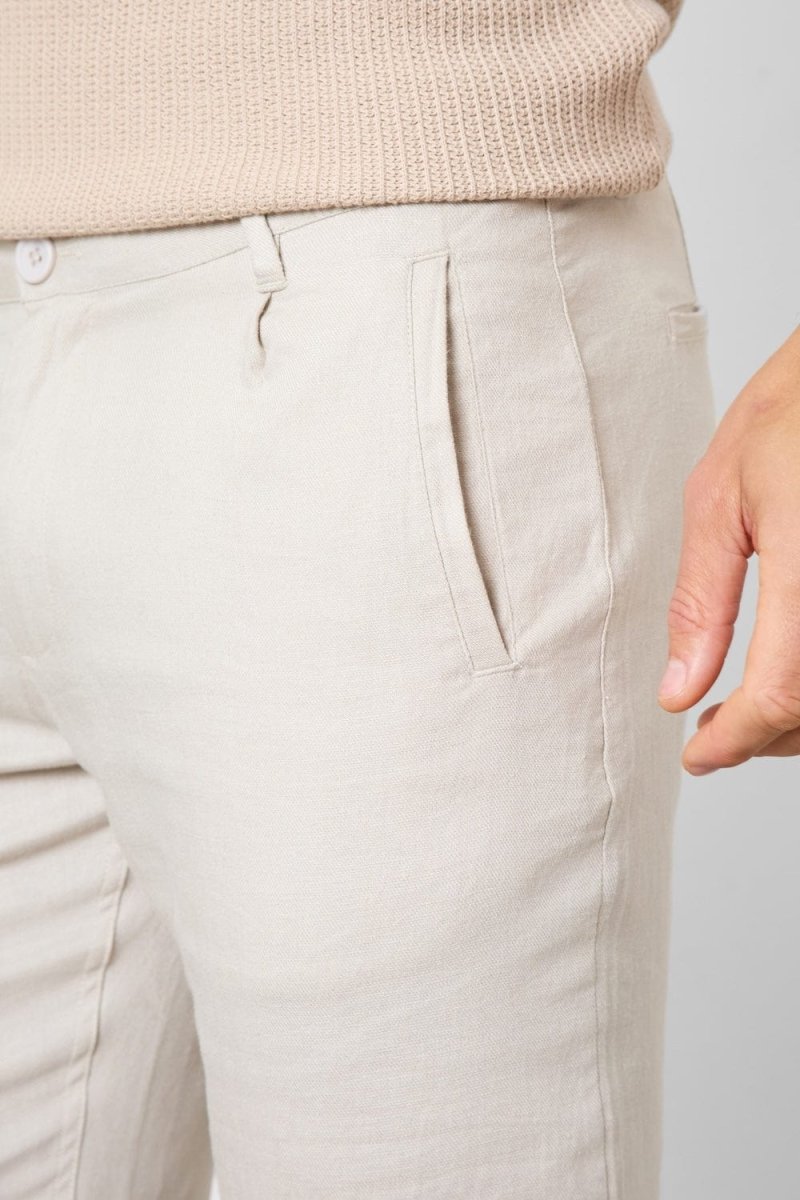 Stretch Linen Blend Single Pleated Trousers in Stone - TAILORED ATHLETE - USA