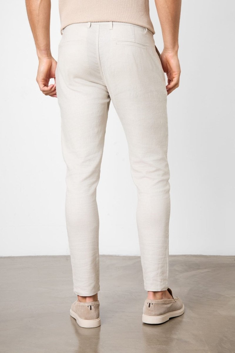 Stretch Linen Blend Single Pleated Trousers in Stone - TAILORED ATHLETE - USA