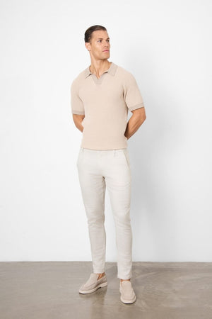 Stretch Linen Blend Single Pleated Trousers in Stone - TAILORED ATHLETE - USA