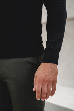 Cotton Blend Roll Neck Sweater in Black - TAILORED ATHLETE - USA