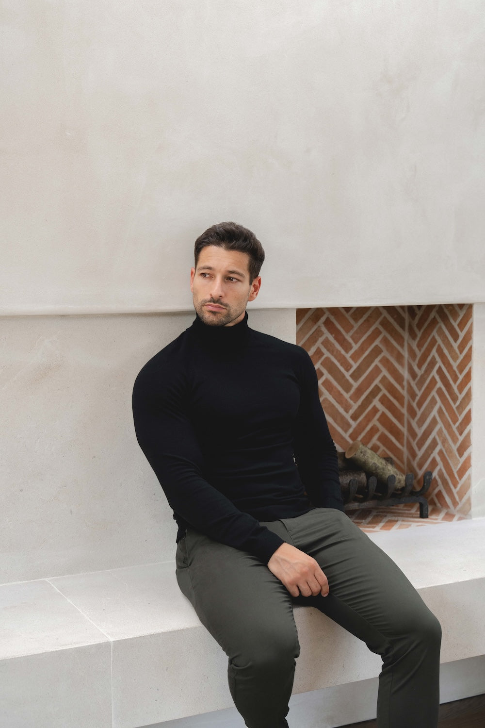 Cotton Blend Roll Neck Sweater in Black - TAILORED ATHLETE - USA