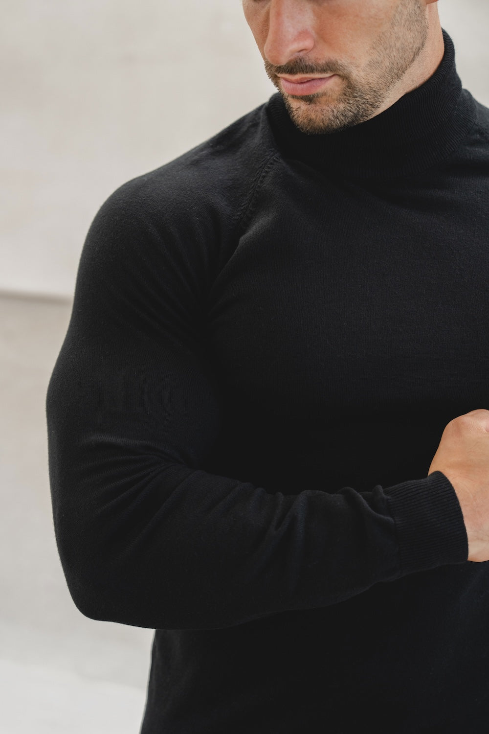 Cotton Blend Roll Neck Sweater in Black - TAILORED ATHLETE - USA