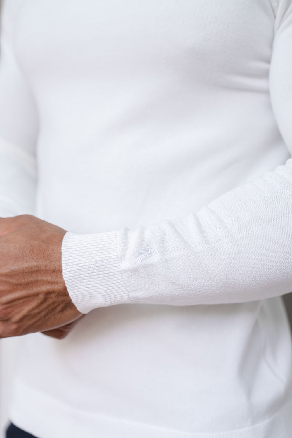 Cotton Blend Roll Neck Sweater in Winter White - TAILORED ATHLETE - USA