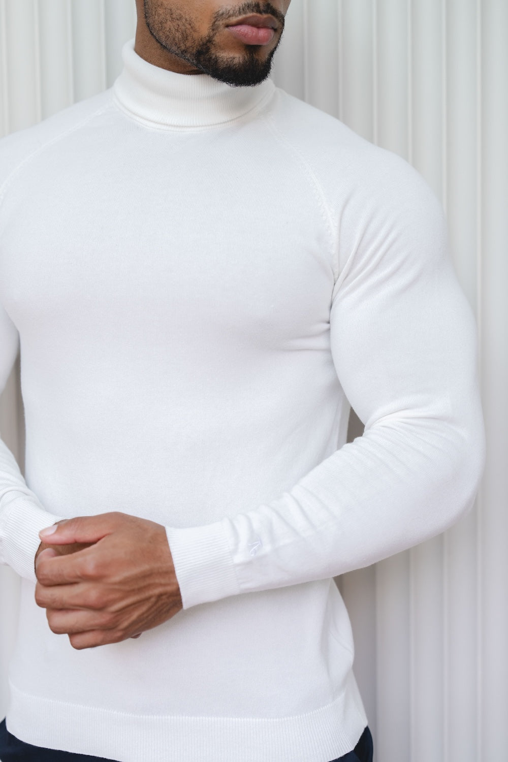 Cotton Blend Roll Neck Sweater in Winter White - TAILORED ATHLETE - USA