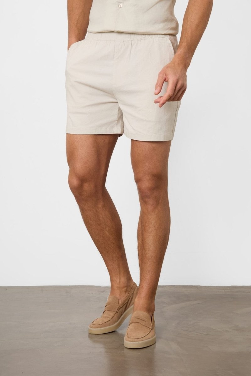 Linen Blend Shorts in Stone - Main Image