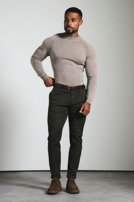Athletic Fit Cotton Stretch Chino Pants in Dark Khaki