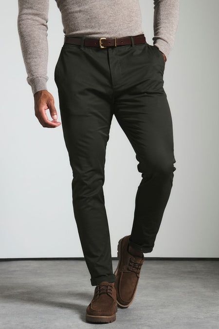 Athletic Fit Cotton Stretch Chino Pants in Dark Khaki