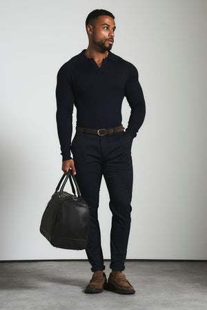 Athletic Fit Cotton Stretch Chino Pants in Navy