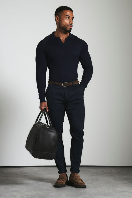 Athletic Fit Cotton Stretch Chino Pants in Navy