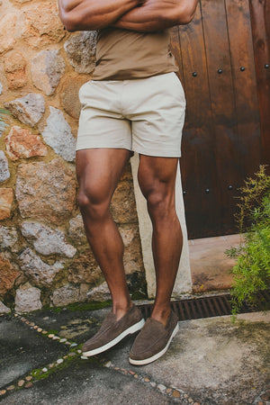 Athletic Fit Stretch Chino Shorts 5'' in Stone - TAILORED ATHLETE - USA