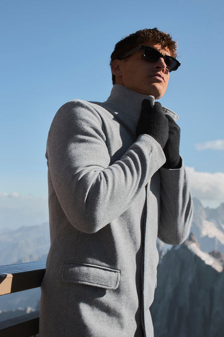 Funnel Neck Overcoat in Mid Grey Marl