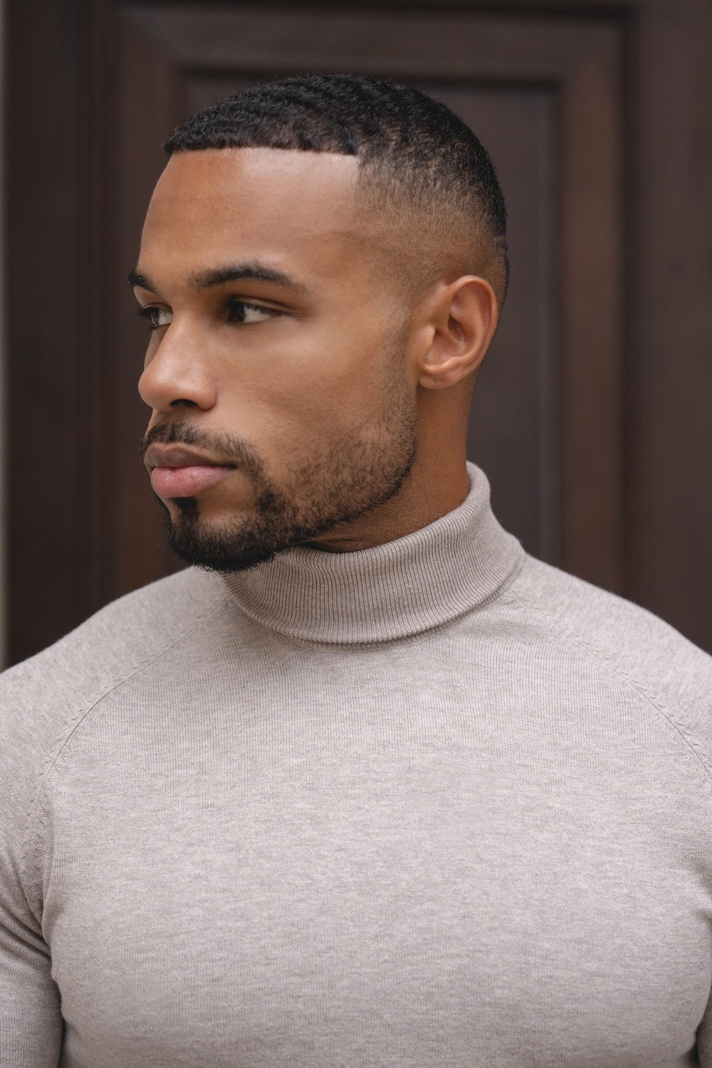 Cotton Blend Roll Neck Sweater in Neutral Marl - TAILORED ATHLETE - USA