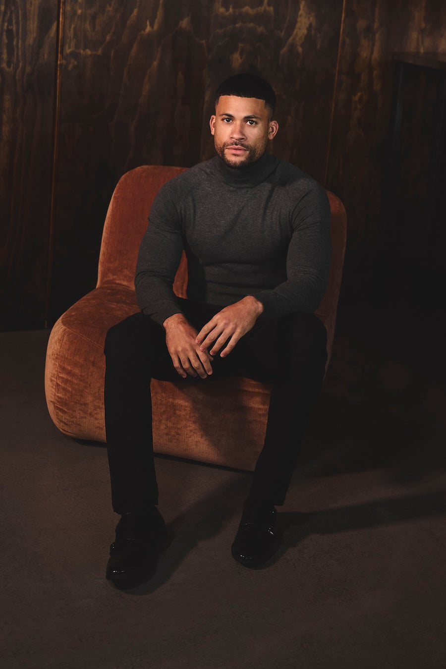 Cotton Blend Roll Neck Sweater in Charcoal - TAILORED ATHLETE - USA