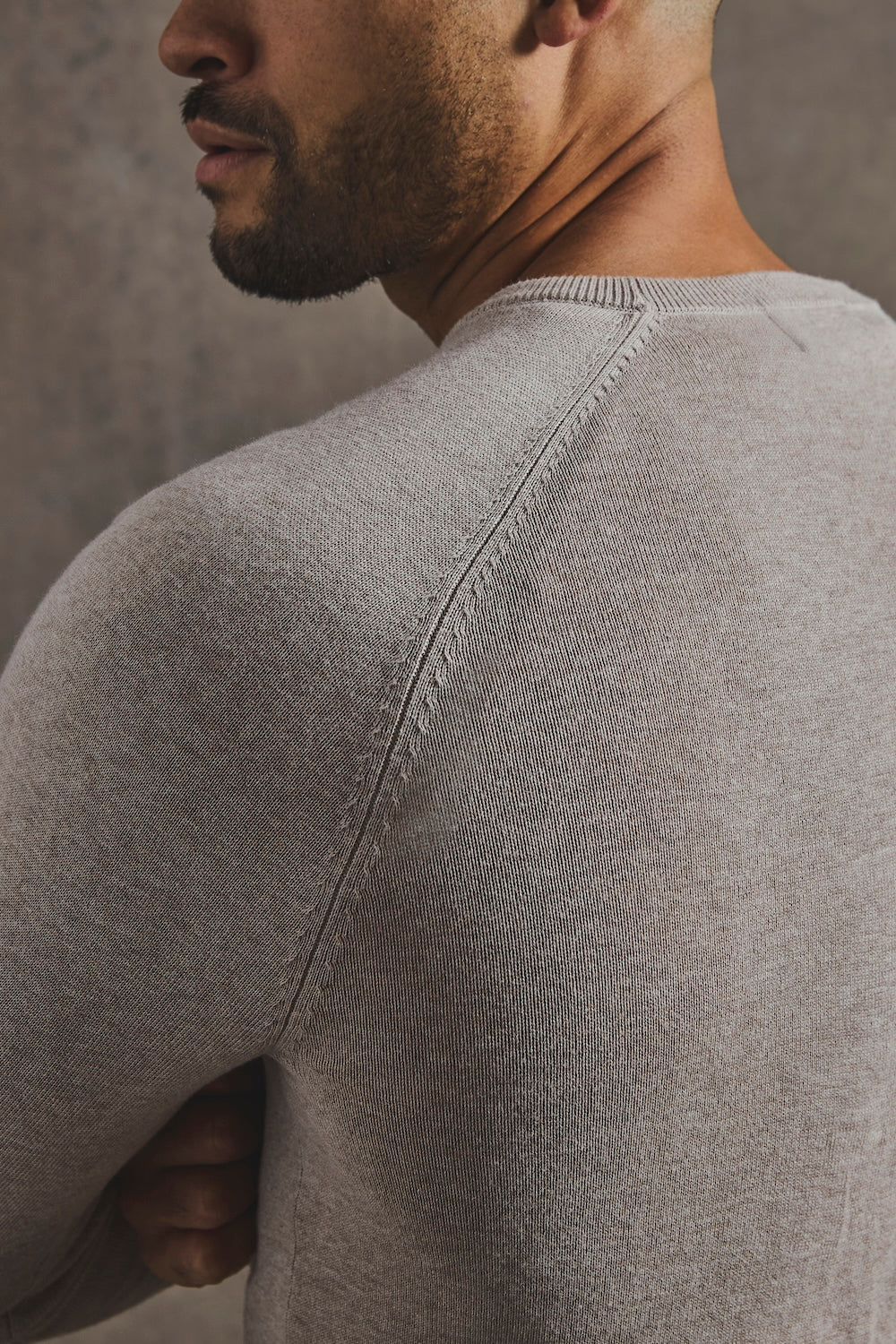 Pure Cotton Knitted Crew Neck Sweater in Neutral Marl - TAILORED ATHLETE - USA