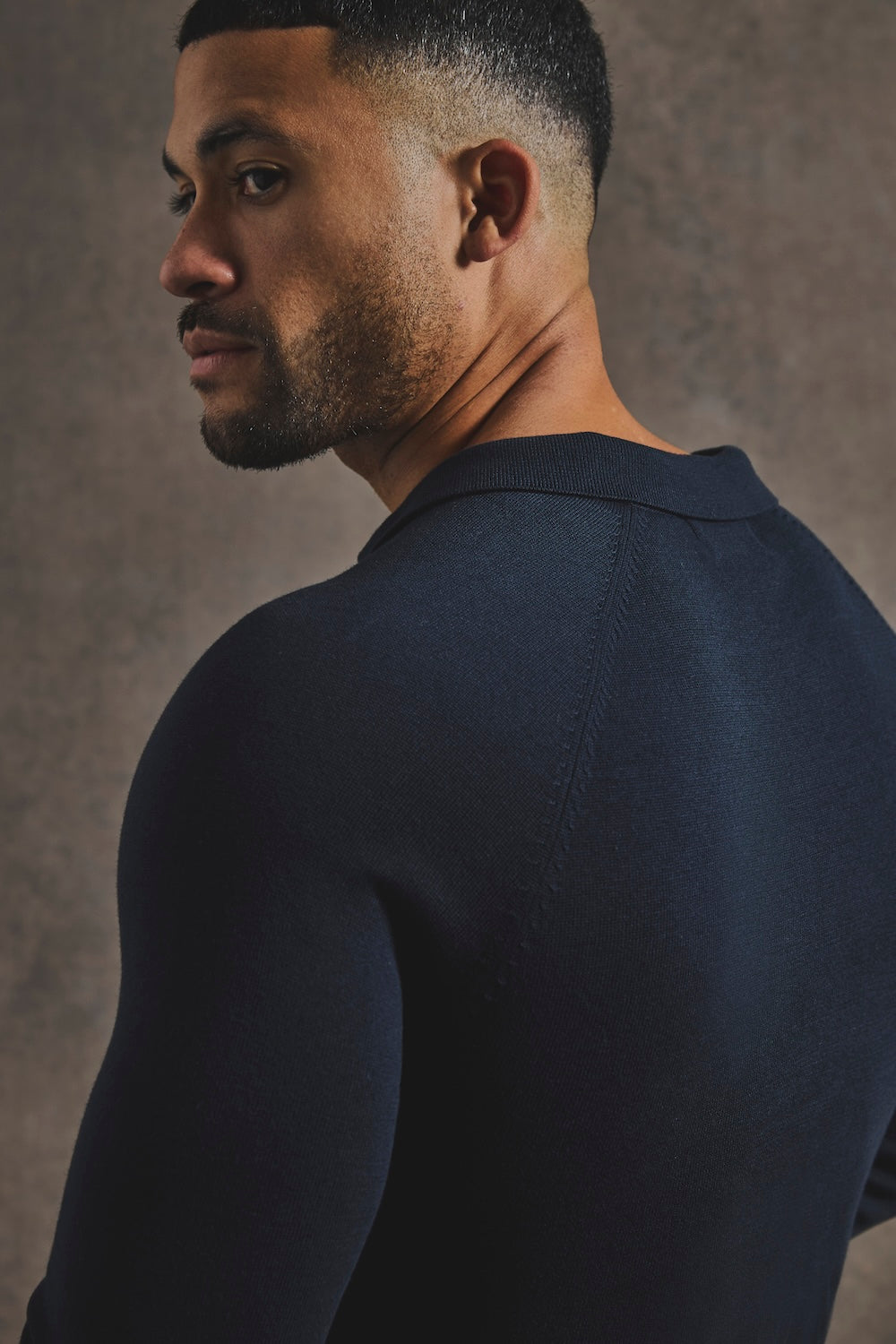 Pure Cotton Knitted Open Collar Polo Shirt in Navy - TAILORED ATHLETE - USA