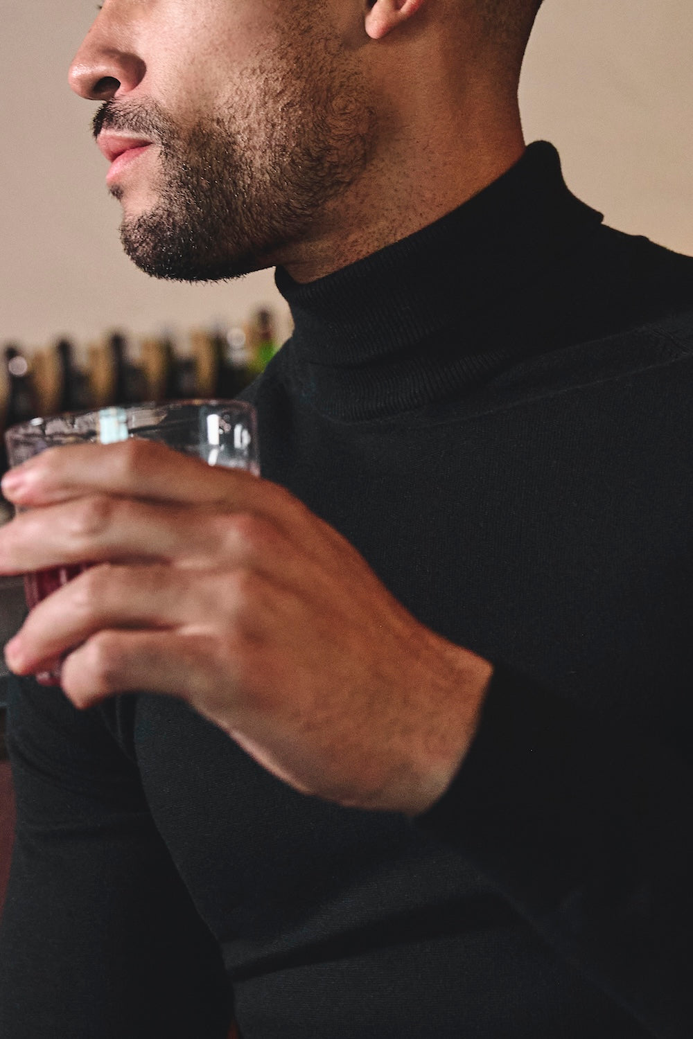 Cotton Blend Roll Neck Sweater in Black - TAILORED ATHLETE - USA