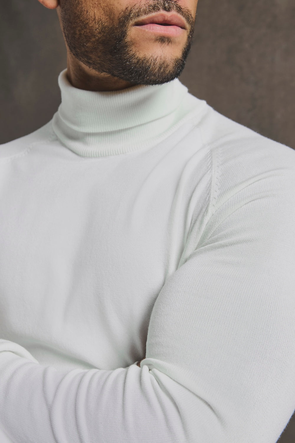 Cotton Blend Roll Neck Sweater in Winter White - TAILORED ATHLETE - USA