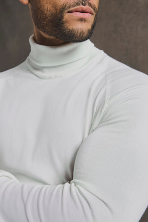 Cotton Blend Roll Neck Sweater in Winter White - TAILORED ATHLETE - USA