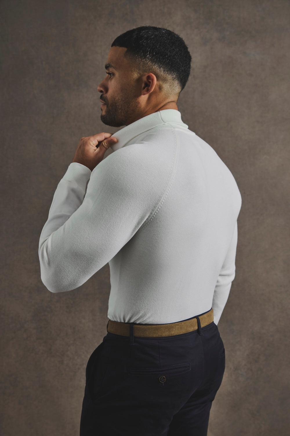 Cotton Blend Roll Neck Sweater in Winter White - TAILORED ATHLETE - USA