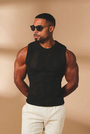 Crochet Knitted Tank Top in Black - TAILORED ATHLETE - USA