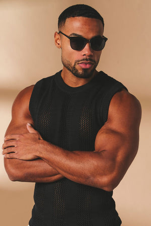 Crochet Knitted Tank Top in Black - TAILORED ATHLETE - USA