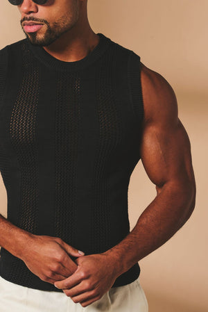 Crochet Knitted Tank Top in Black - TAILORED ATHLETE - USA