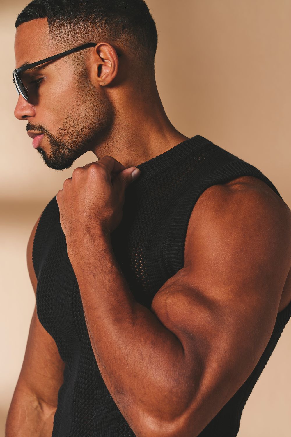 Crochet Knitted Tank Top in Black - TAILORED ATHLETE - USA