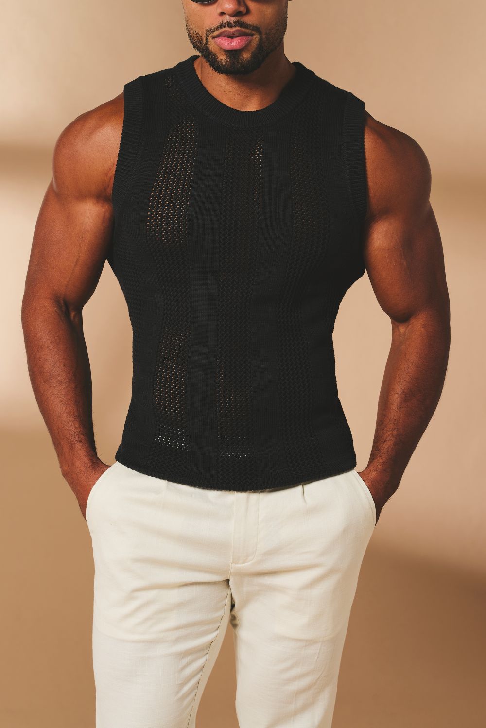 Crochet Knitted Tank Top in Black - TAILORED ATHLETE - USA