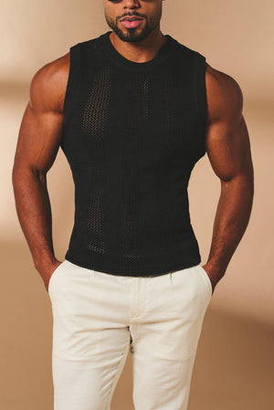Crochet Knitted Tank Top in Black - TAILORED ATHLETE - USA