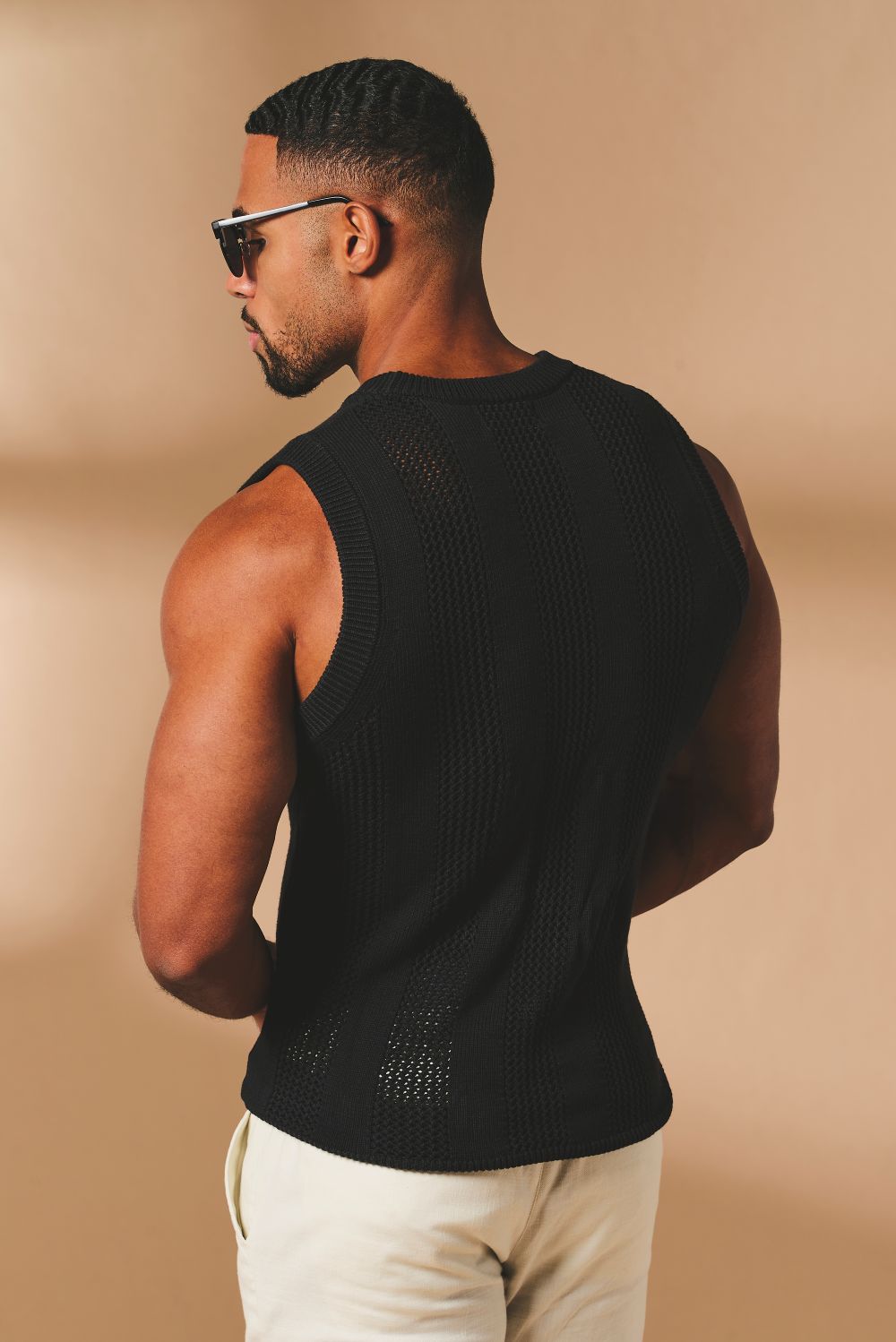Crochet Knitted Tank Top in Black - TAILORED ATHLETE - USA