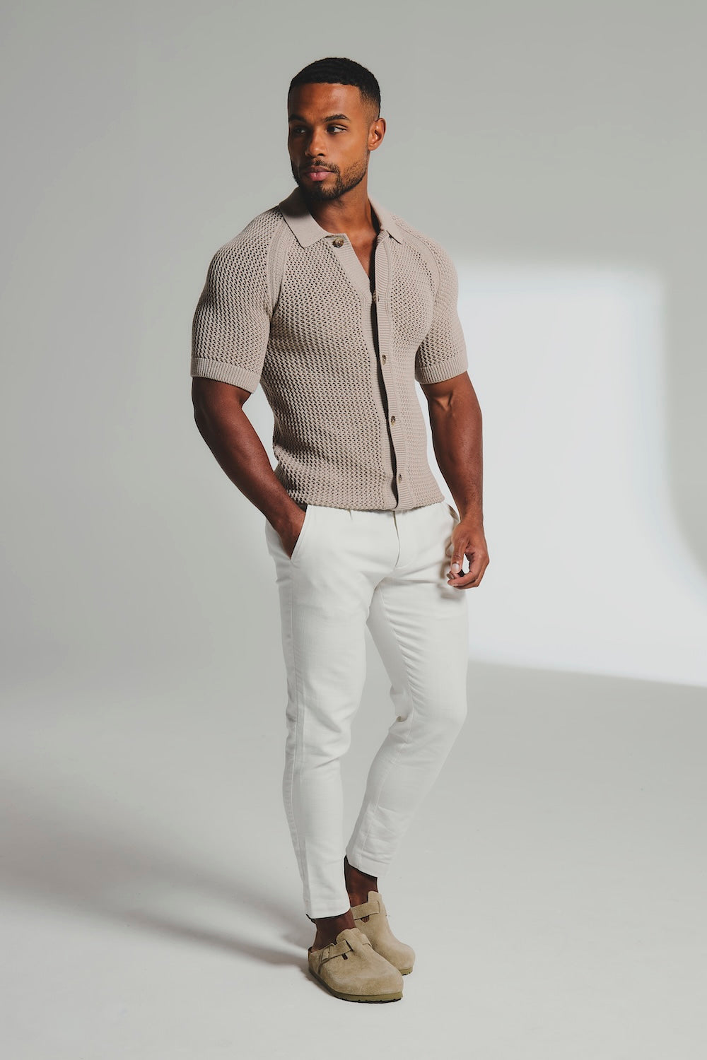 Crochet Knitted Shirt in Neutral S