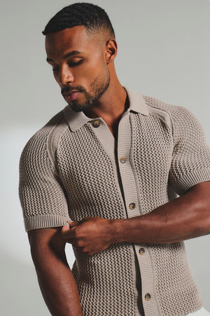Crochet Knitted Shirt in Neutral - TAILORED ATHLETE - USA