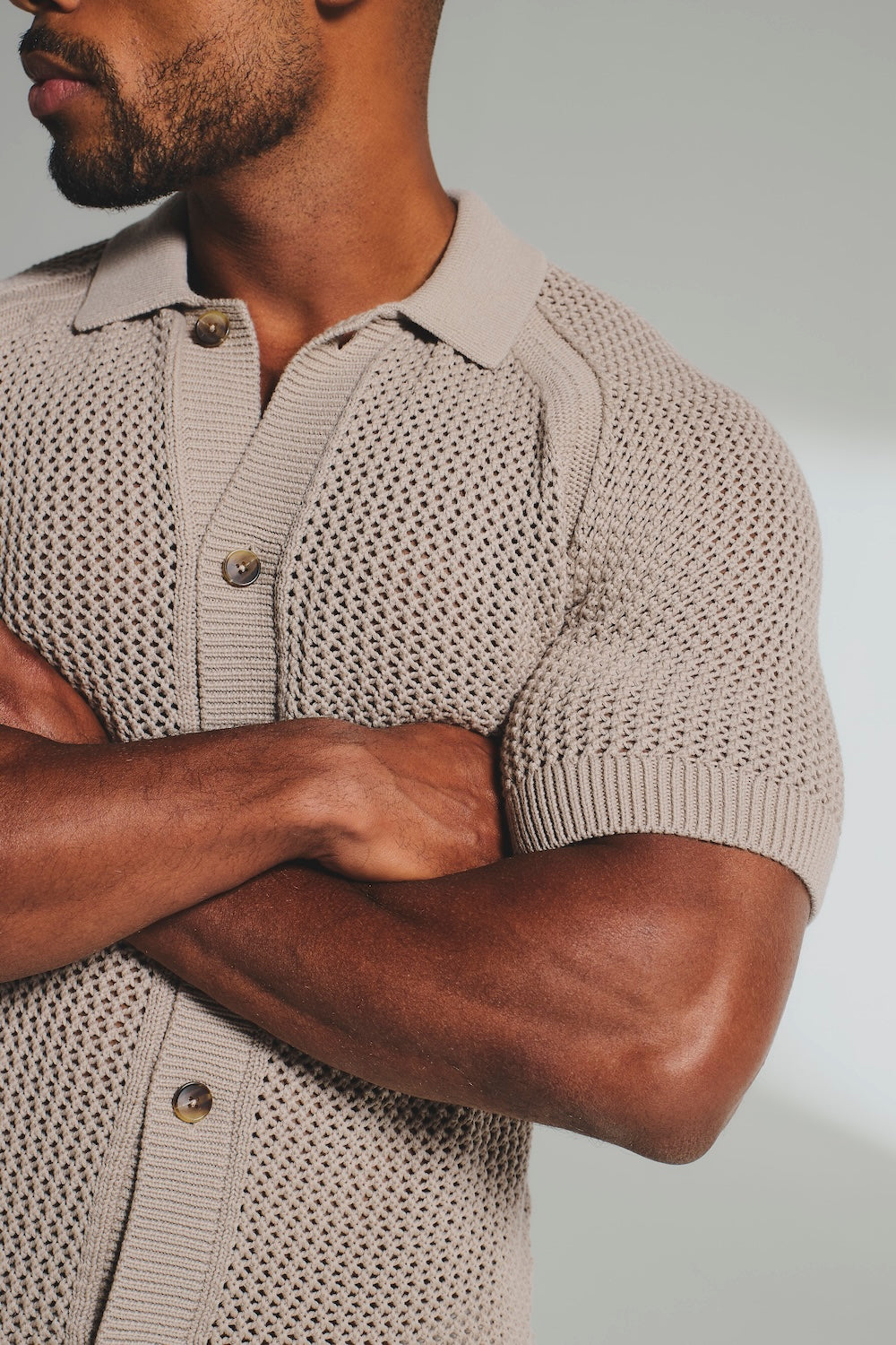 Crochet Knitted Shirt in Neutral - TAILORED ATHLETE - USA