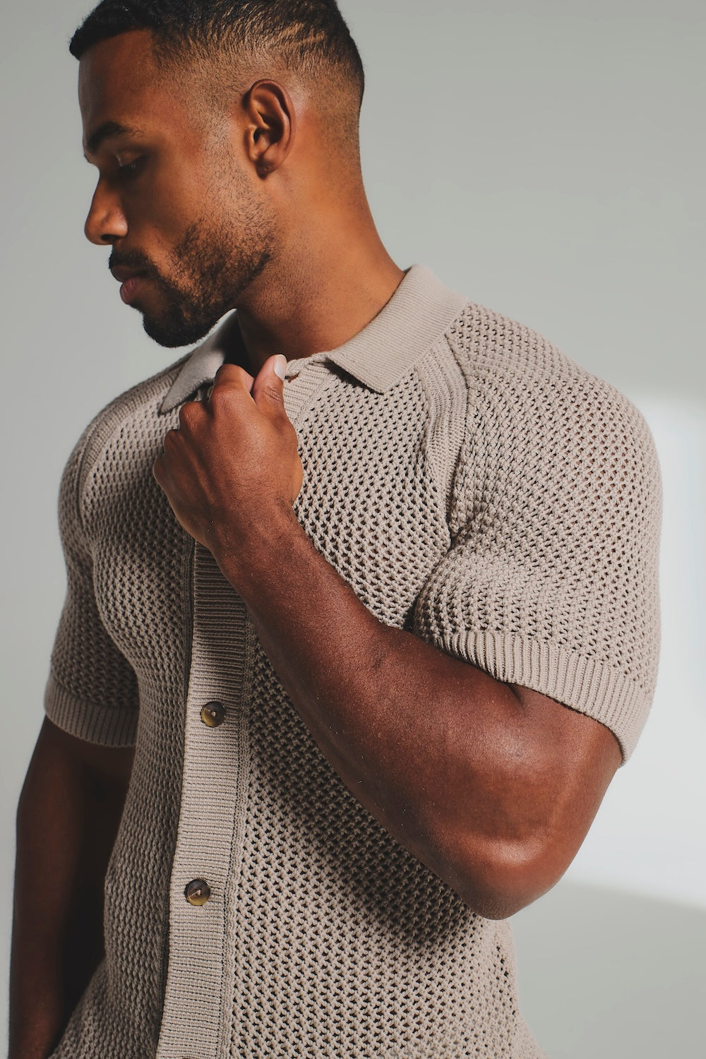 Crochet Knitted Shirt in Neutral - TAILORED ATHLETE - USA