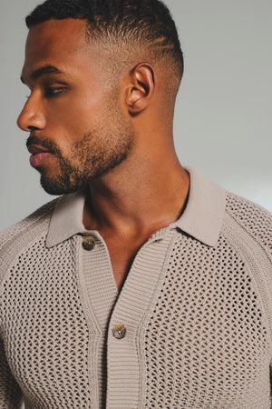 Crochet Knitted Shirt in Neutral - TAILORED ATHLETE - USA