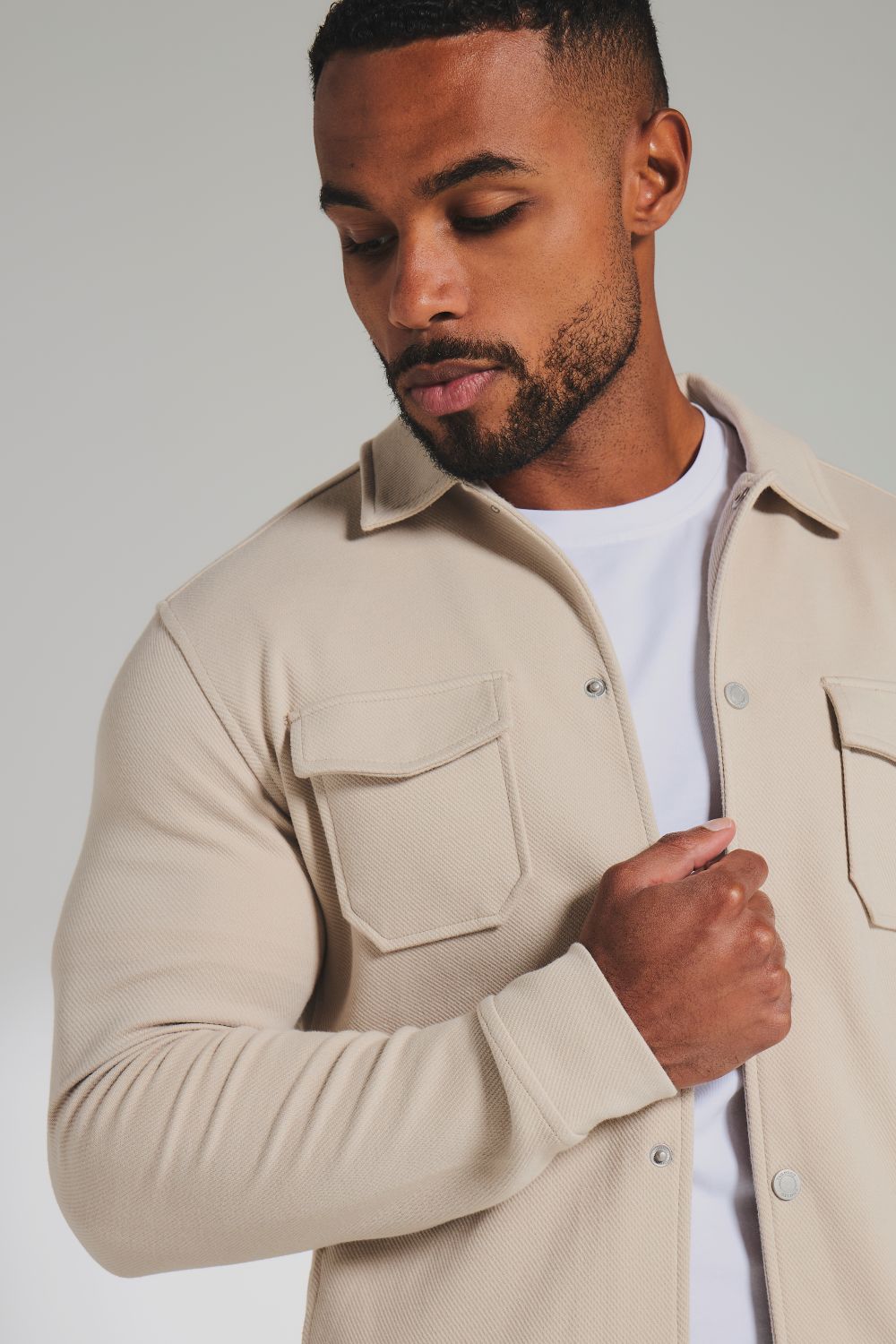 Twill Jersey Shacket in Stone