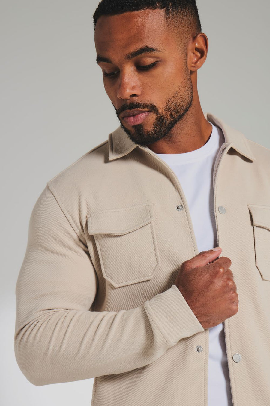Twill Jersey Shacket in Stone