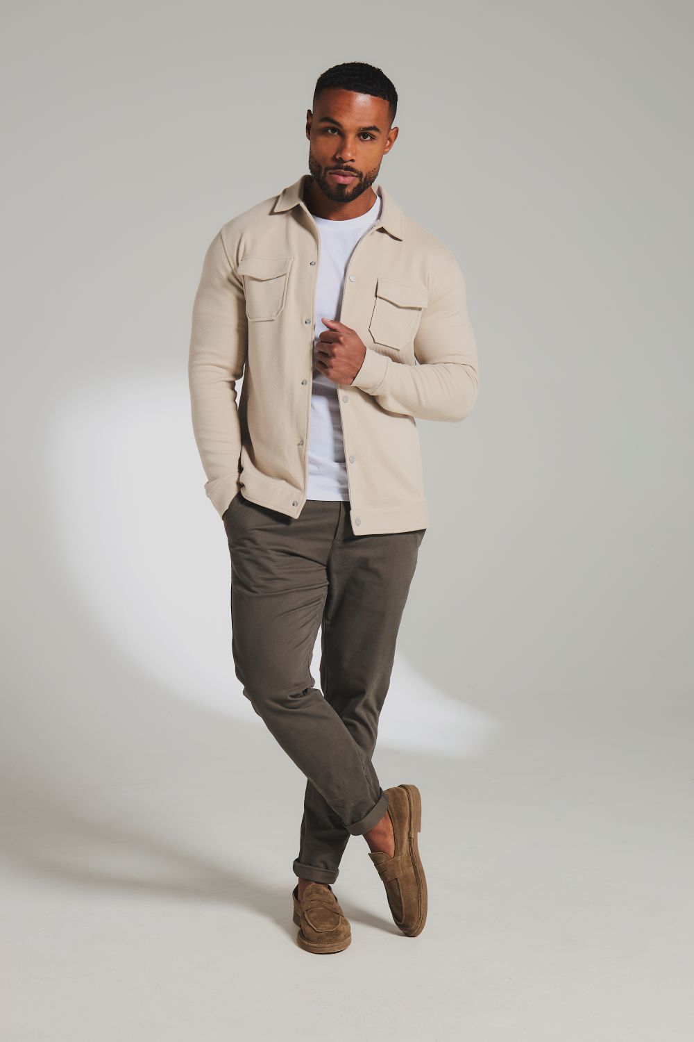 Twill Jersey Shacket in Stone