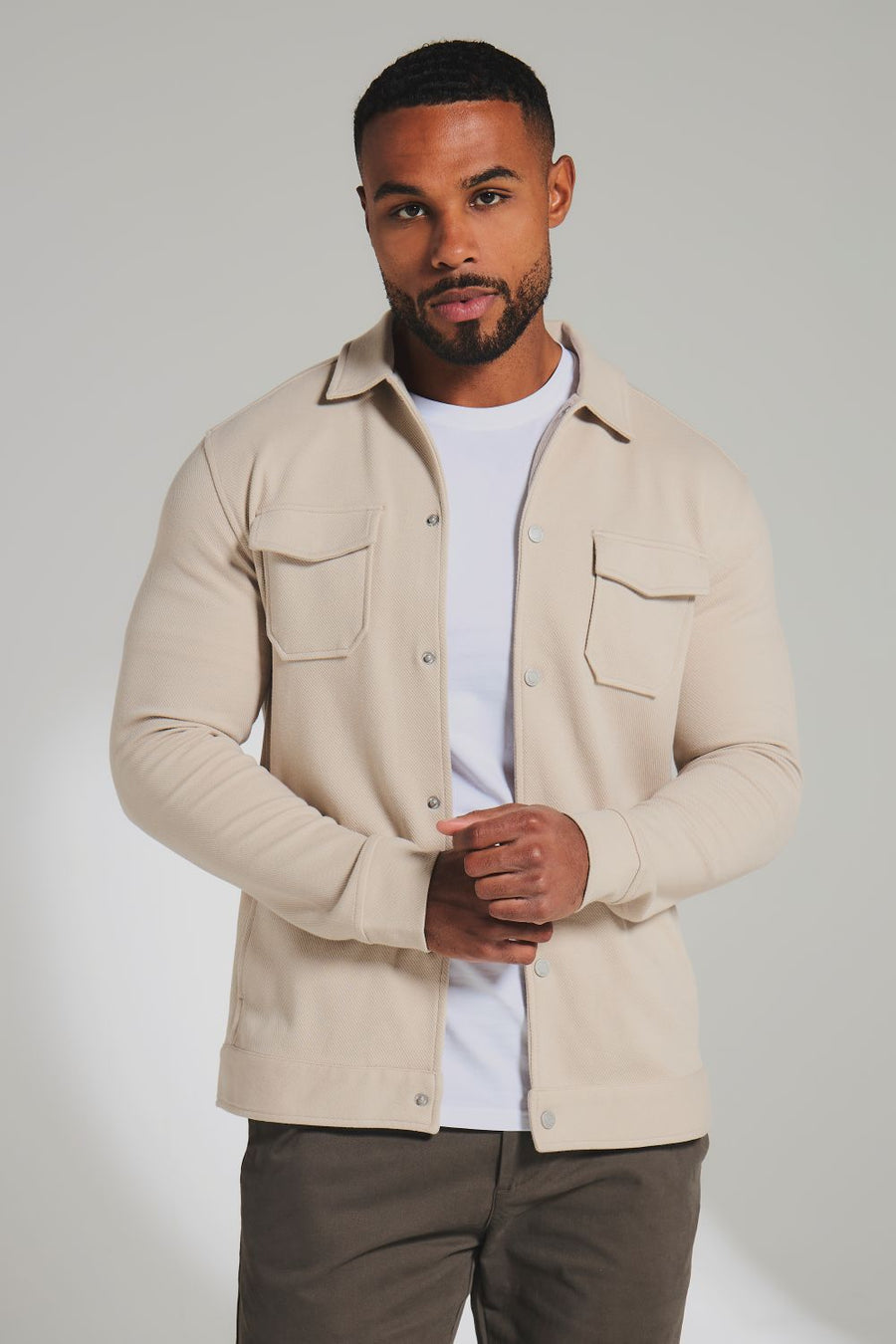 Twill Jersey Shacket in Stone