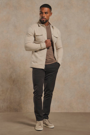 Twill Jersey Shacket in Stone