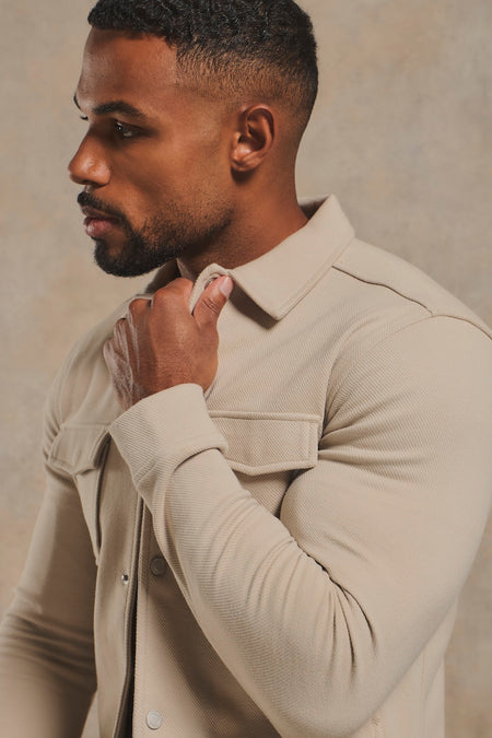 Twill Jersey Shacket in Stone