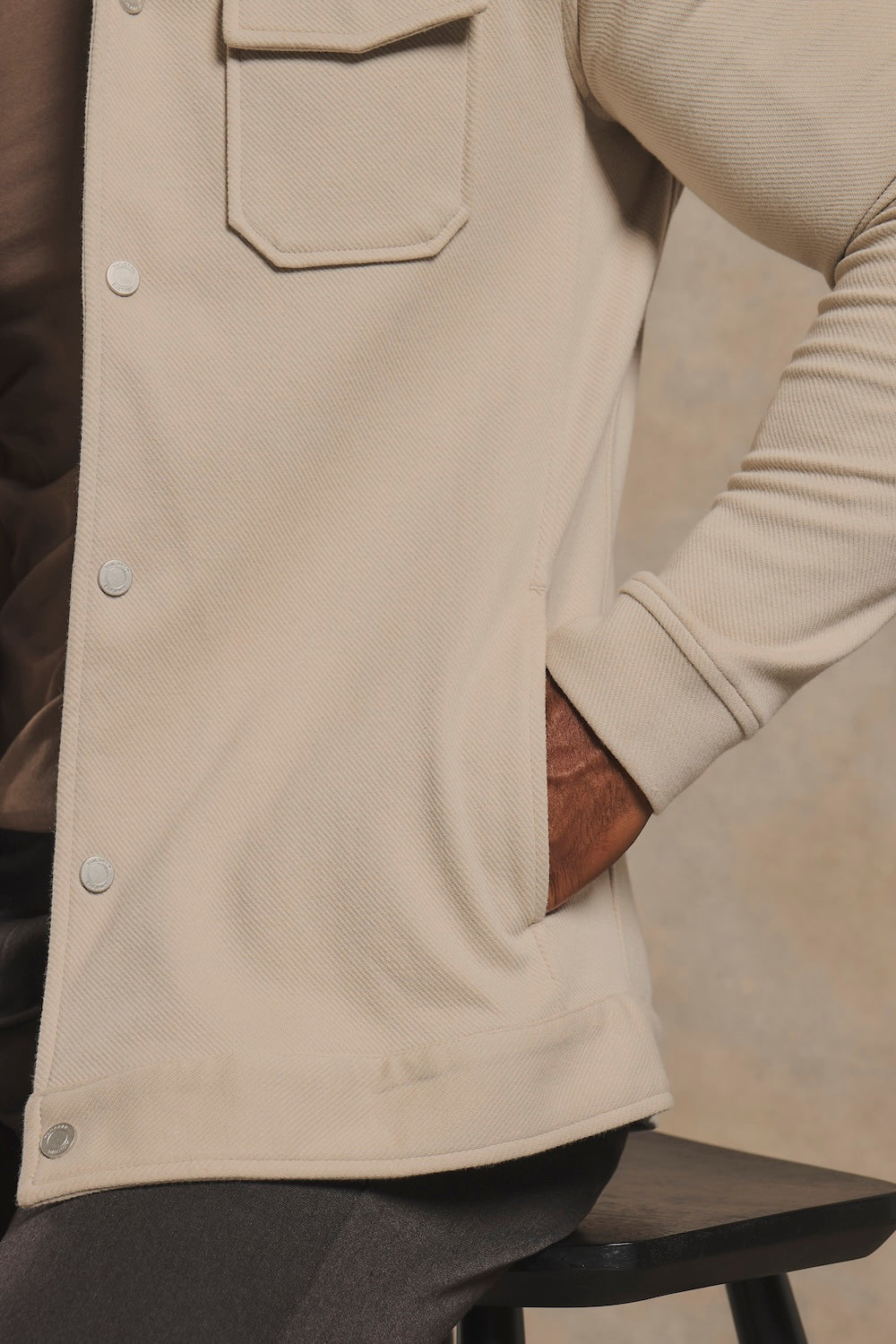 Twill Jersey Shacket in Stone