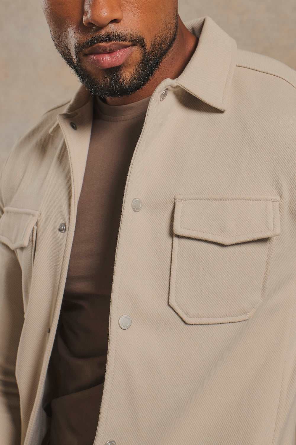 Twill Jersey Shacket in Stone