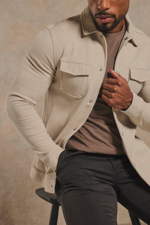 Twill Jersey Shacket in Stone
