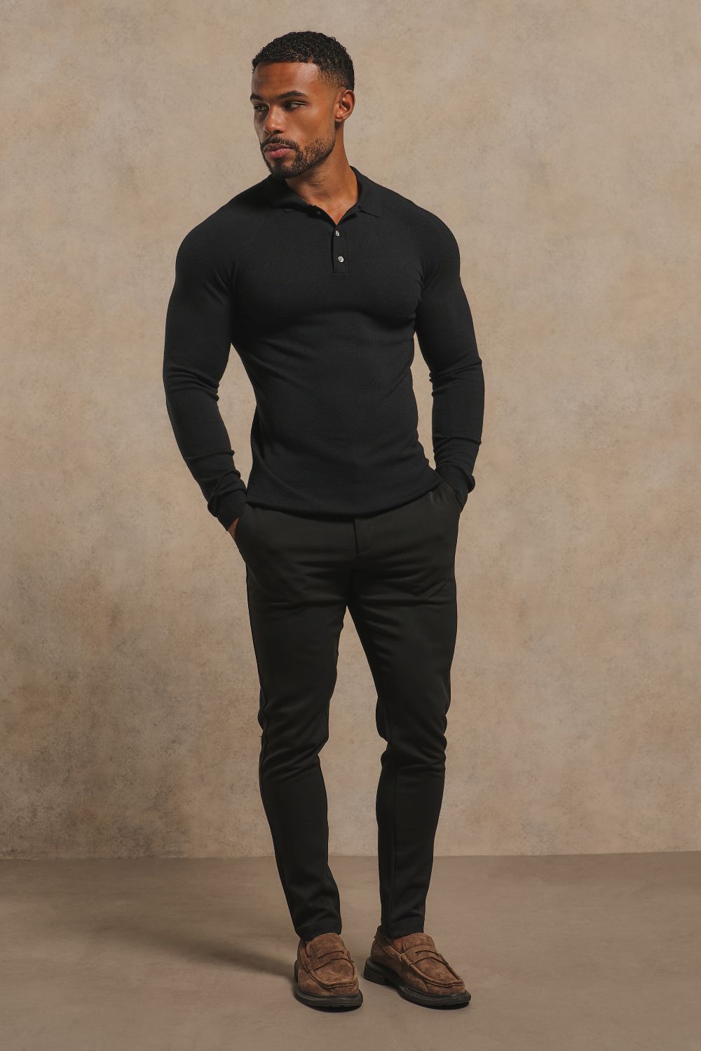 Knitted Polo Shirt in Black