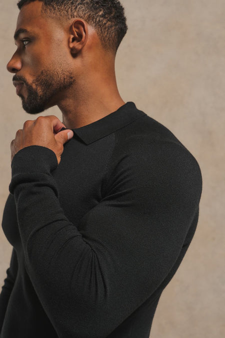Knitted Polo Shirt in Black