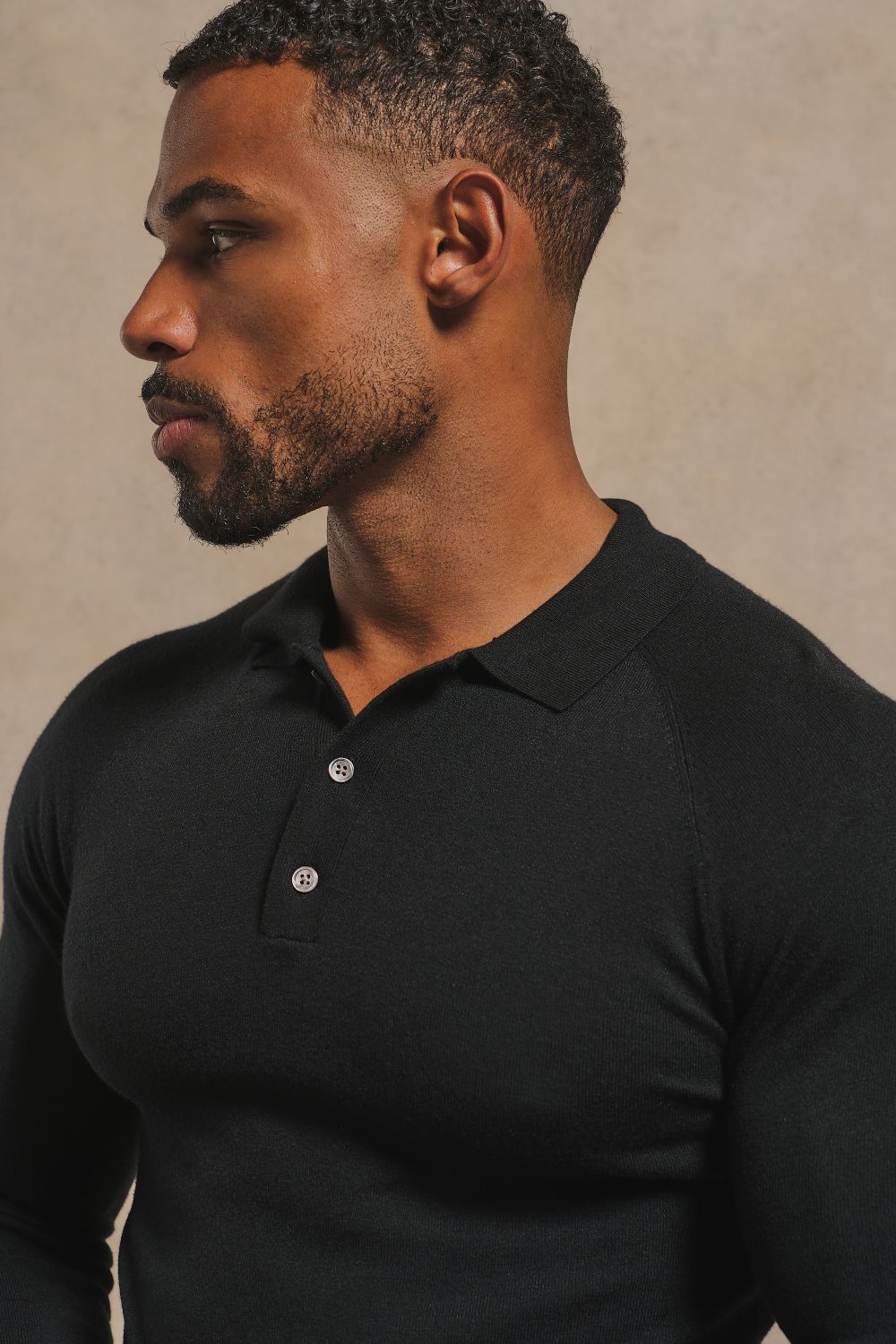 Knitted Polo Shirt in Black