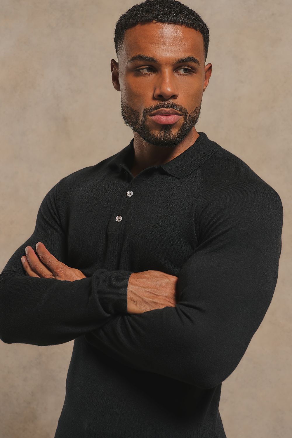 Knitted Polo Shirt in Black