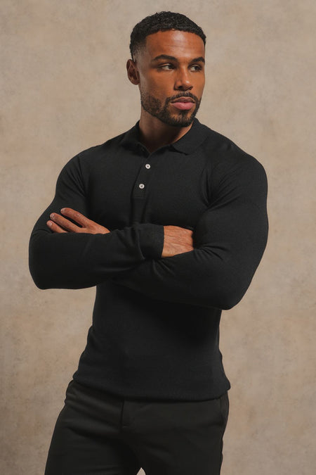 Knitted Polo Shirt in Black