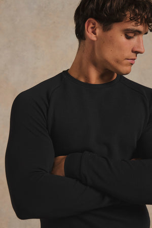 Heavy Weight Textured Crew Neck in Black